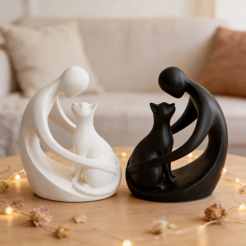 Modern abstract figure of man and cat – table decoration, gift