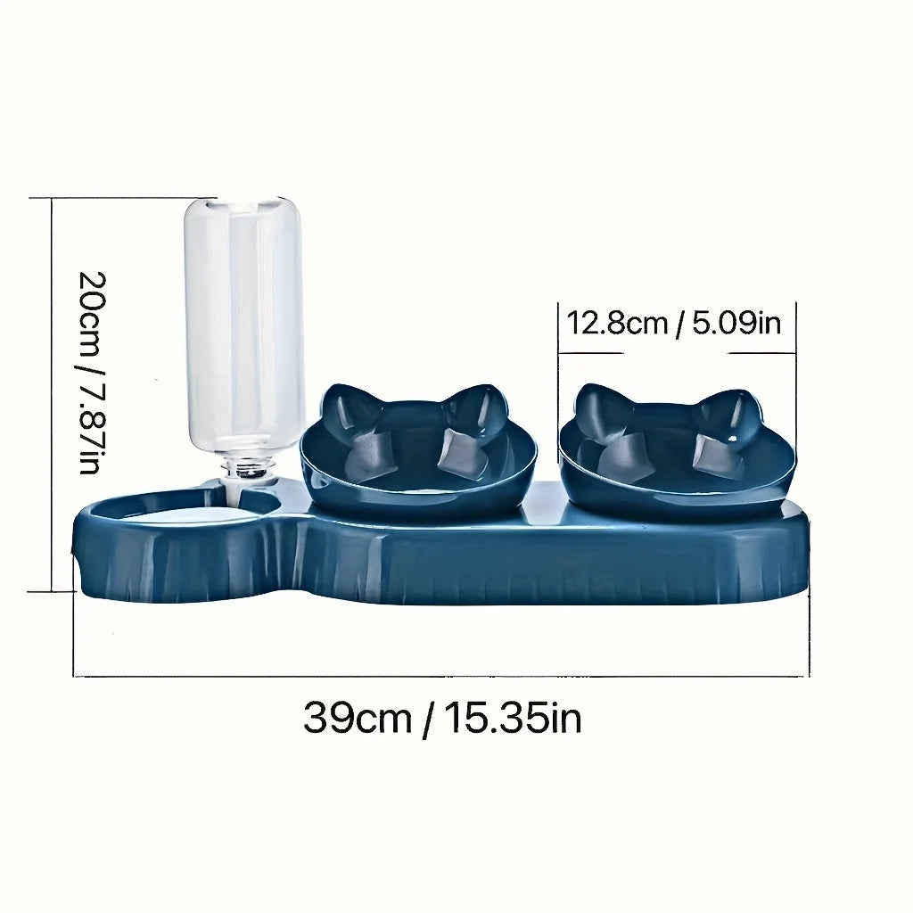 Set činija za mačke 3-u-1 – nagnute, sa gravitacionim dozatorom vode