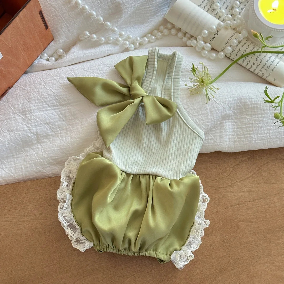 Pet Summer Lace Clothes Silk Jumpsuit Split Tank Top Bow Bubble Lace Half Skirt Thin Teddy Pet Dog Summer Dresses for Small Dog