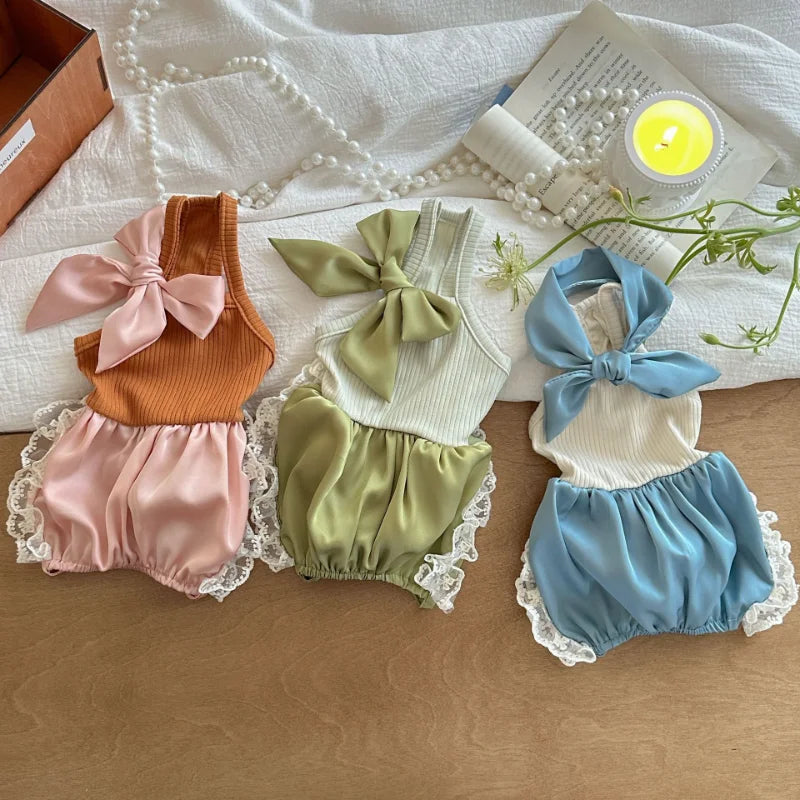 Pet Summer Lace Clothes Silk Jumpsuit Split Tank Top Bow Bubble Lace Half Skirt Thin Teddy Pet Dog Summer Dresses for Small Dog