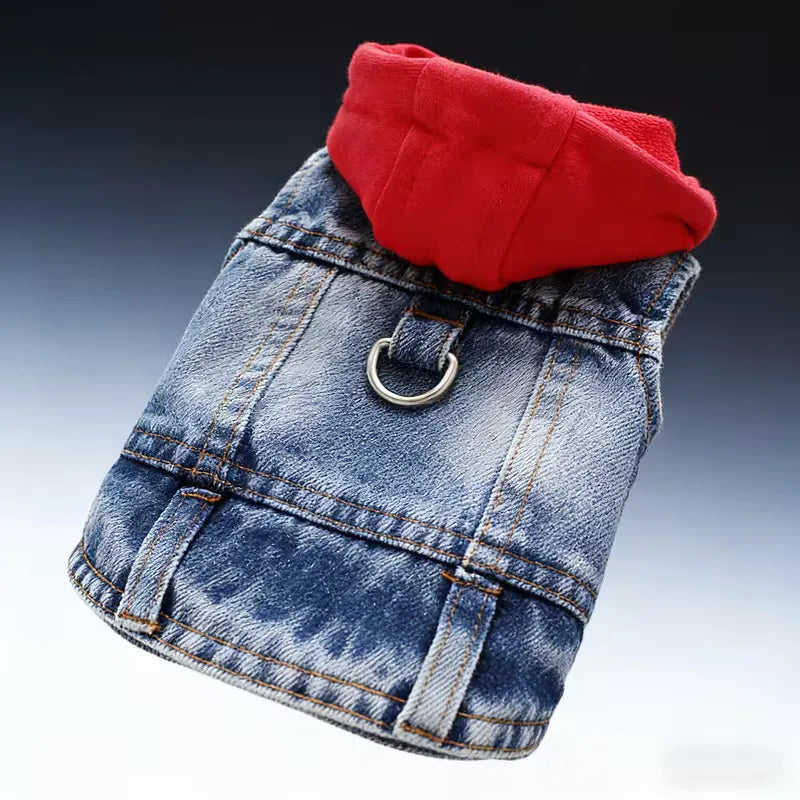 Teksas jakna za pse sa kapom – džinz hoodie za male rase