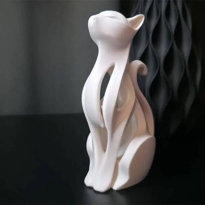 Elegant modern cat sculpture in a sitting position - 3D printed decoration