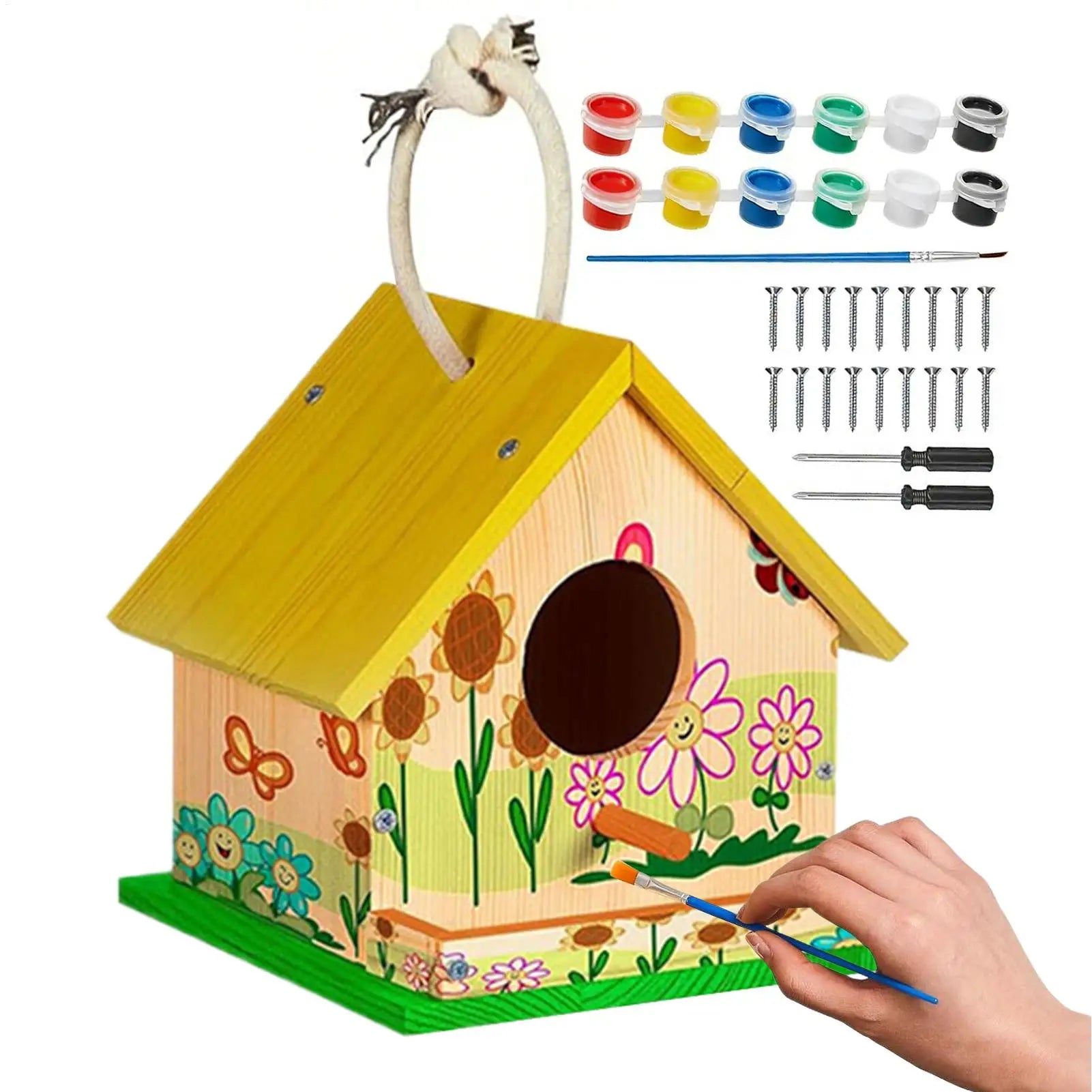DIY drvena kućica za ptice – set za bojenje, za decu i porodicu
