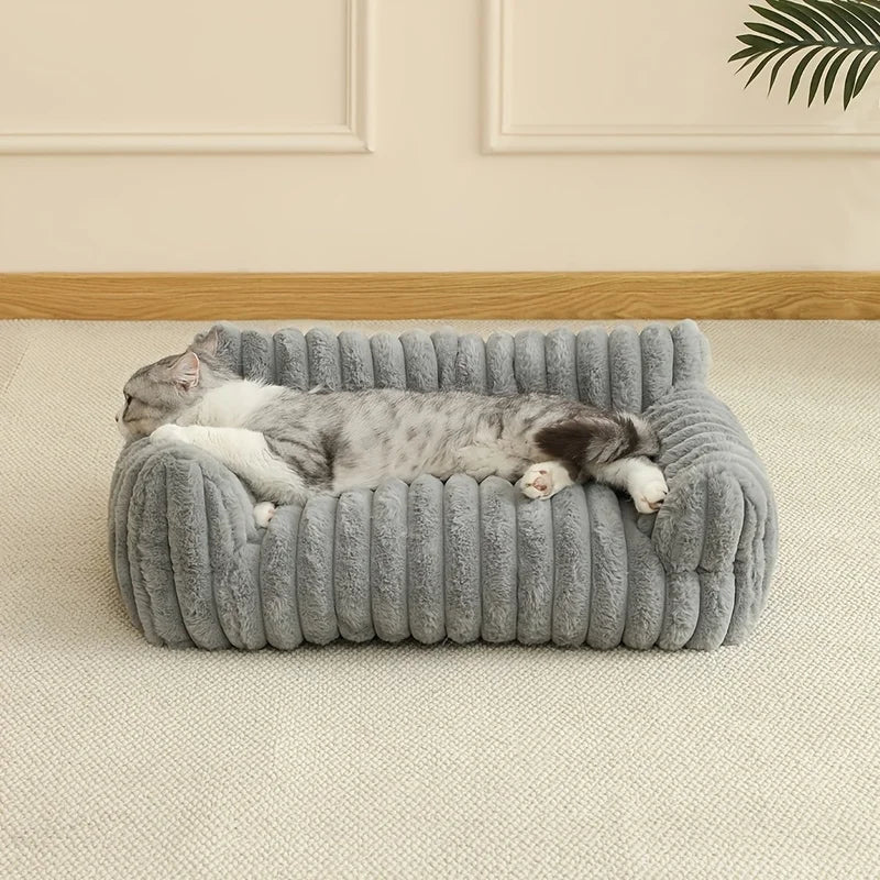 Plišani ležaj-sofa za mačke i male pse – topli, sa uzdignutim rubom