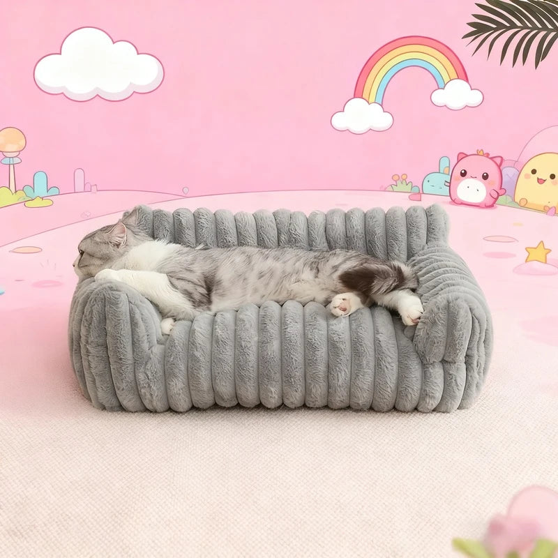 Plišani ležaj-sofa za mačke i male pse – topli, sa uzdignutim rubom