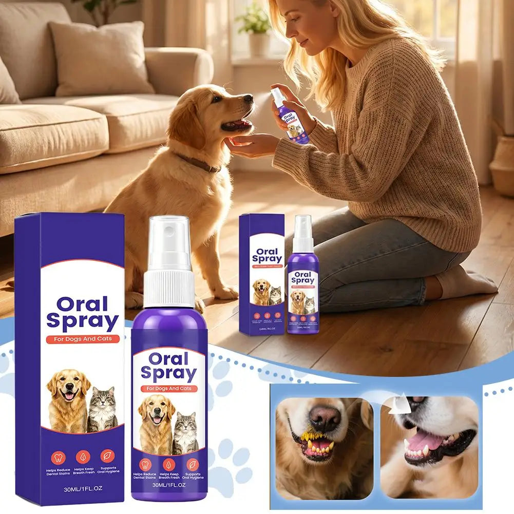 Pet Oral Spray for Cats & Dogs, Breath Freshening & Daily Dental Care Spray to Reduce Food Residue & Soft Stains Daily Oral Care