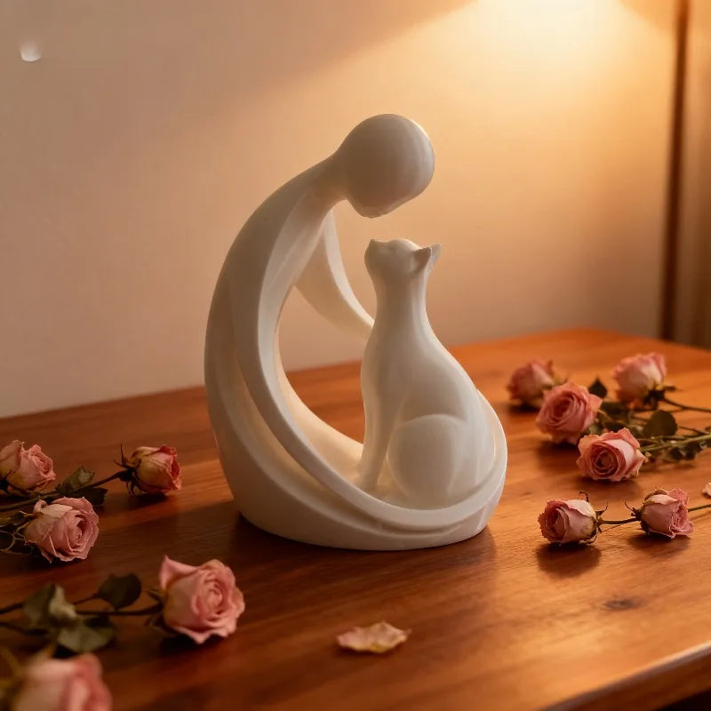 Modern abstract figure of man and cat – table decoration, gift