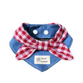 Karirani bandana marama sa mašnom za pse i mačke – crvena, poliester, XS/S/M/L