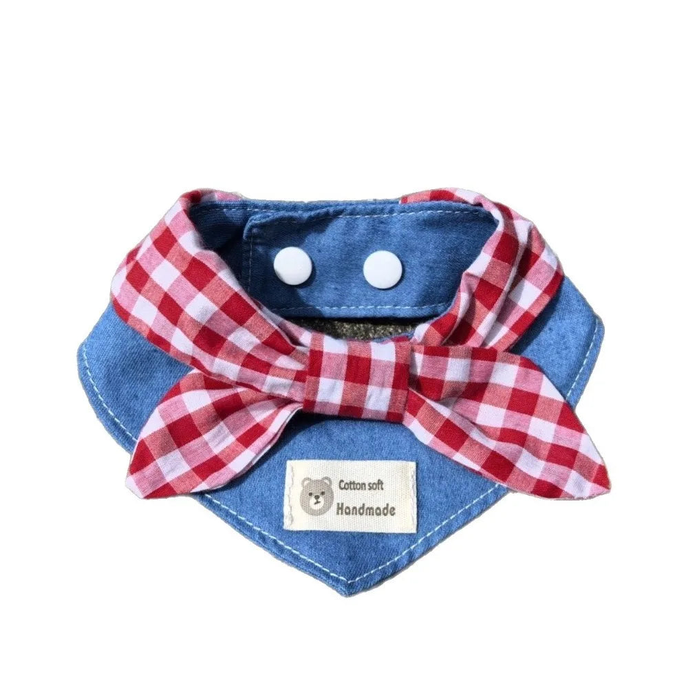 Karirani bandana marama sa mašnom za pse i mačke – crvena, poliester, XS/S/M/L