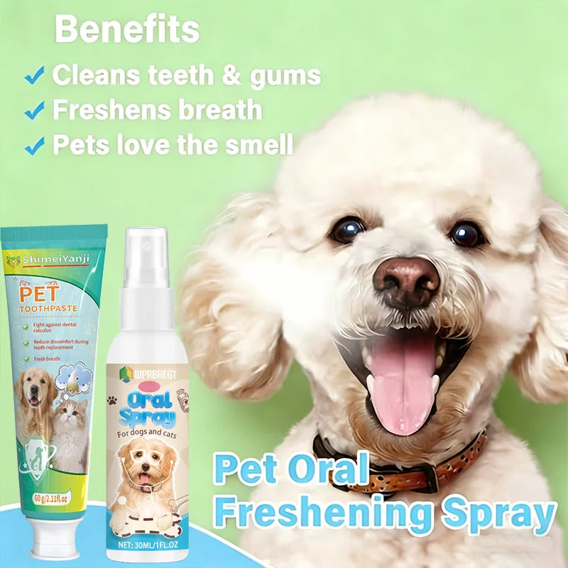 Pet Cleaning Toothpaste and Mouth Spray, Suitable for Cats and Dogs, Removes Tartar, Cleans Pet Teeth, Easy to Use