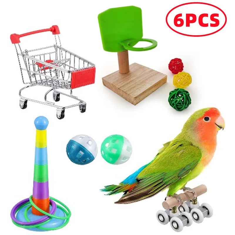 Combined set of parrot toys – swing, bell, ball, stand 15 pieces