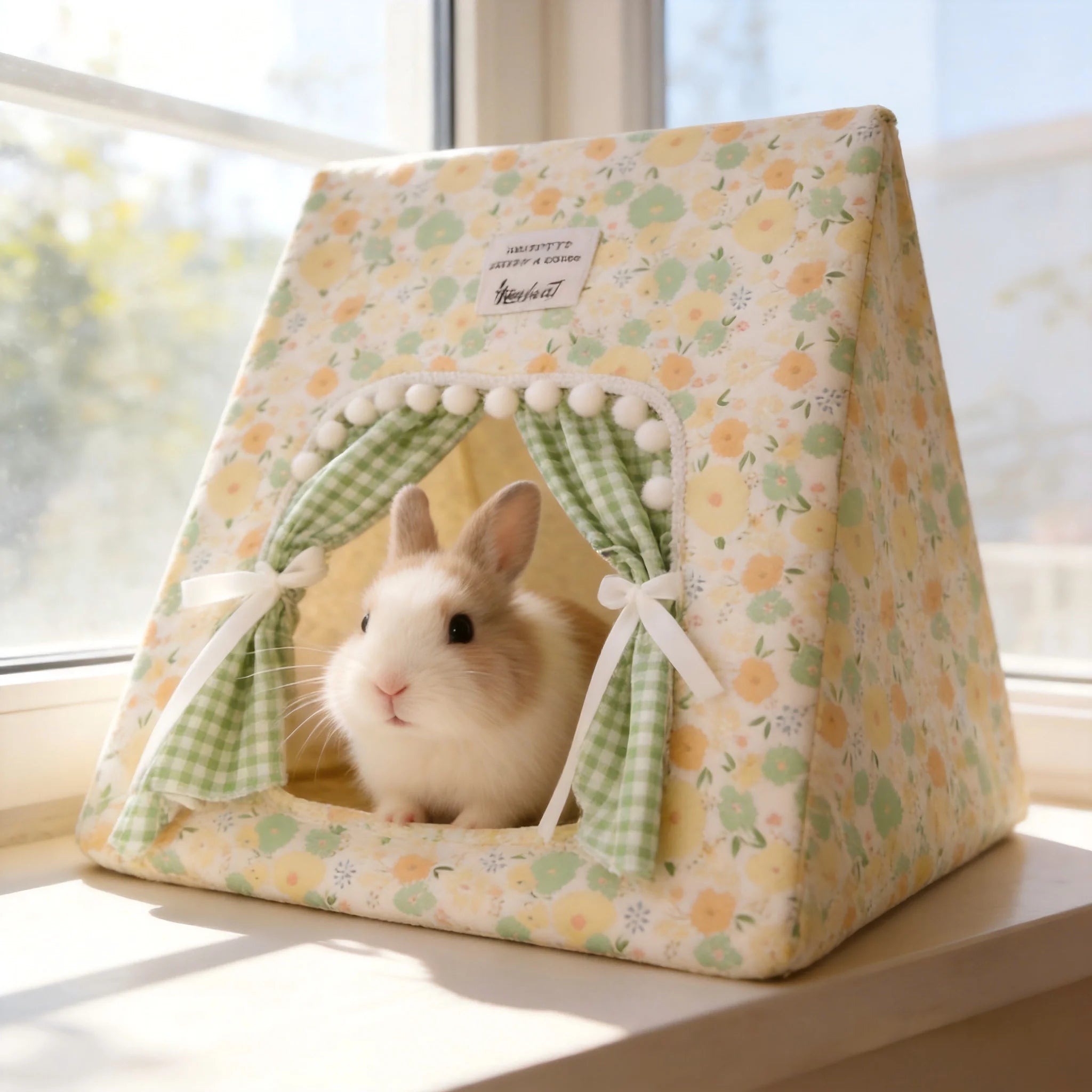 Floral Print Tent Bed with Curtains – for Rabbits, Guinea Pigs and Hamsters, S/M/L