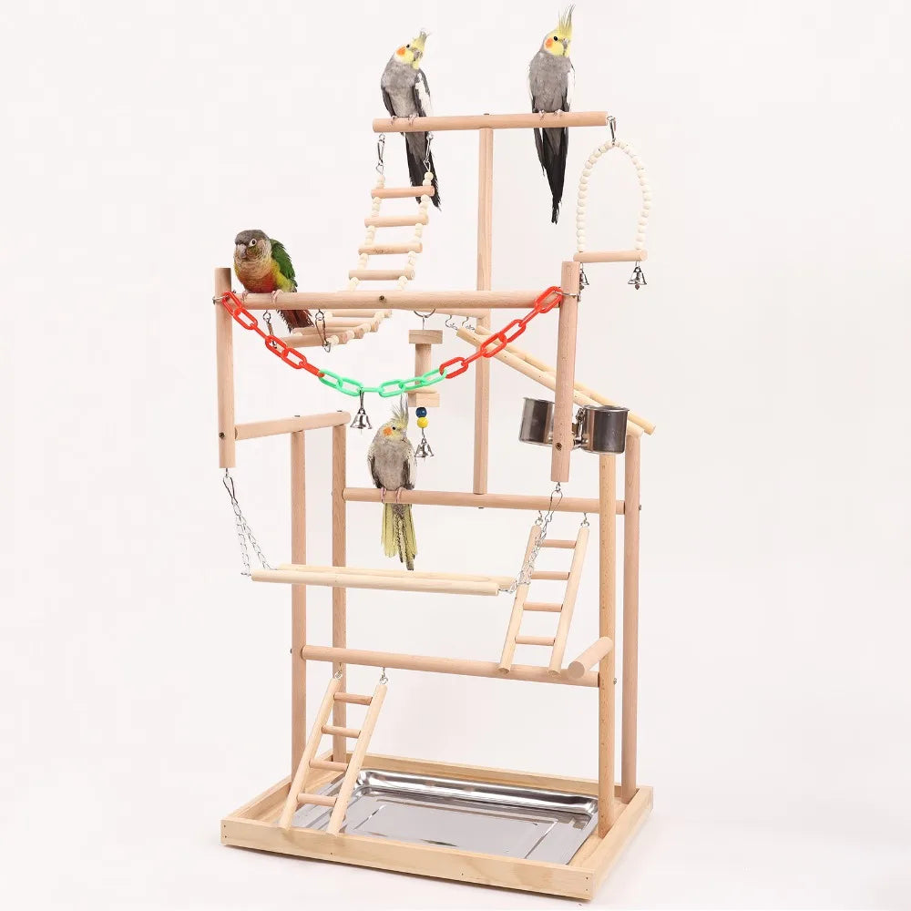 3-in-1 Wooden Tower for Parrots – Seat, Swing, and Ladder in One