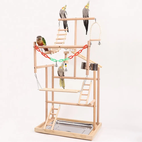 3-in-1 Wooden Tower for Parrots – Seat, Swing, and Ladder in One