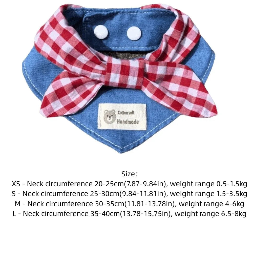 Karirani bandana marama sa mašnom za pse i mačke – crvena, poliester, XS/S/M/L