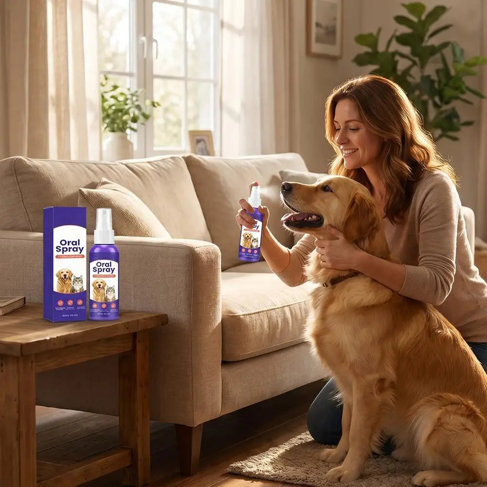 Pet Oral Spray for Cats & Dogs, Breath Freshening & Daily Dental Care Spray to Reduce Food Residue & Soft Stains Daily Oral Care