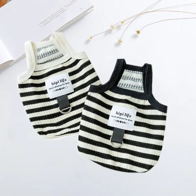 Summer vest for dogs – striped cotton vest, suspenders
