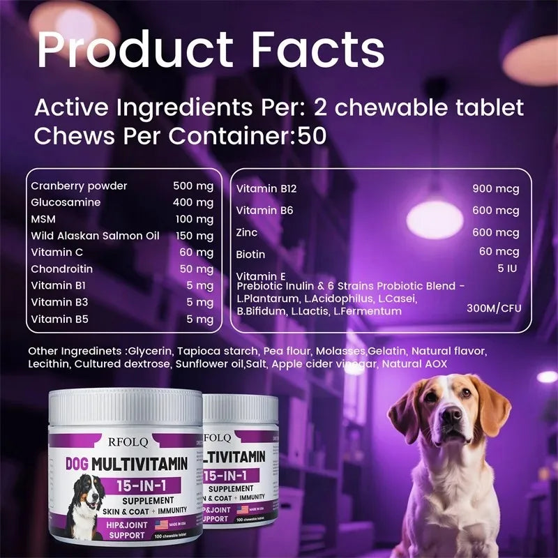 Dog Multivitamin - Promotes Digestive and Joint Health, Reduces Allergies and Hair Loss, Promotes Healthy Skin and Coat