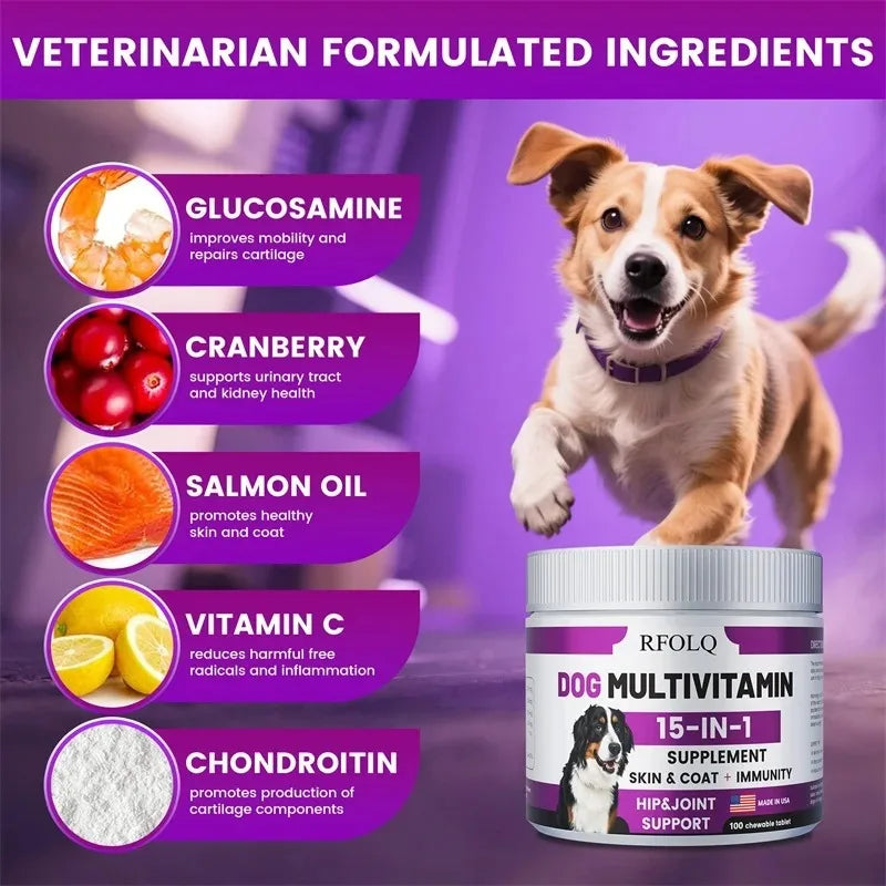 Dog Multivitamin - Promotes Digestive and Joint Health, Reduces Allergies and Hair Loss, Promotes Healthy Skin and Coat